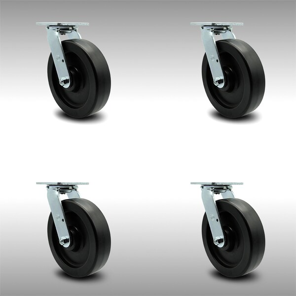 8 Inch Stainless Steel Polyolefin Wheel Swivel Caster Set with Ball Bearings SCC
